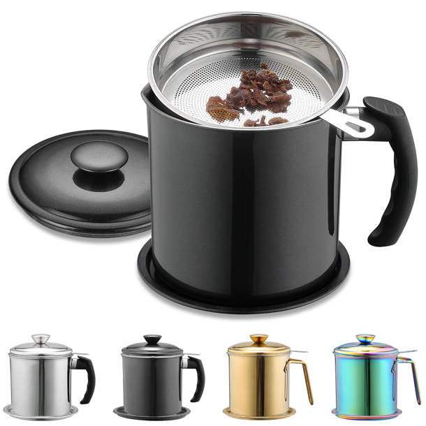 ASA Bacon Grease Container,kitchen Oil Container Can With Strainer And Antislip Coaster Tray